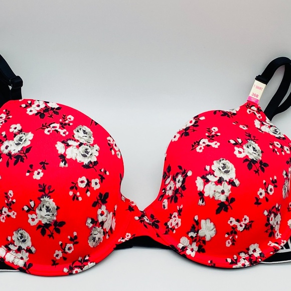 Victoria's Secret PINK NEW RARE BRA 36B AND BIKINI (M) SET RED/BLACK FLORAL - Picture 6 of 10